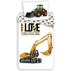 Kokvilnas gultas veļa 140x200 Excavator 9641 balta spilvendrāna 70x90