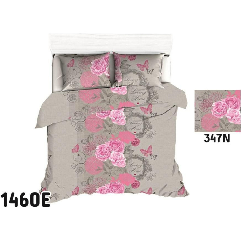 Mizas pakaiši 140x200 347N pelēki ziedi rozā uzraksti 1460E