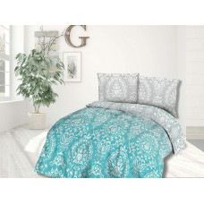 Kokvilnas gultas veļa 140x200 ornamenti pelēks tirkīzs 71408/1 Cottonlove