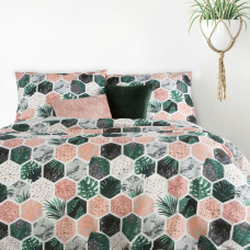 Kokvilnas gultasveļa 220x200 Vasaras ģeometrijas monstera lapas, krāsainas, abpusējas