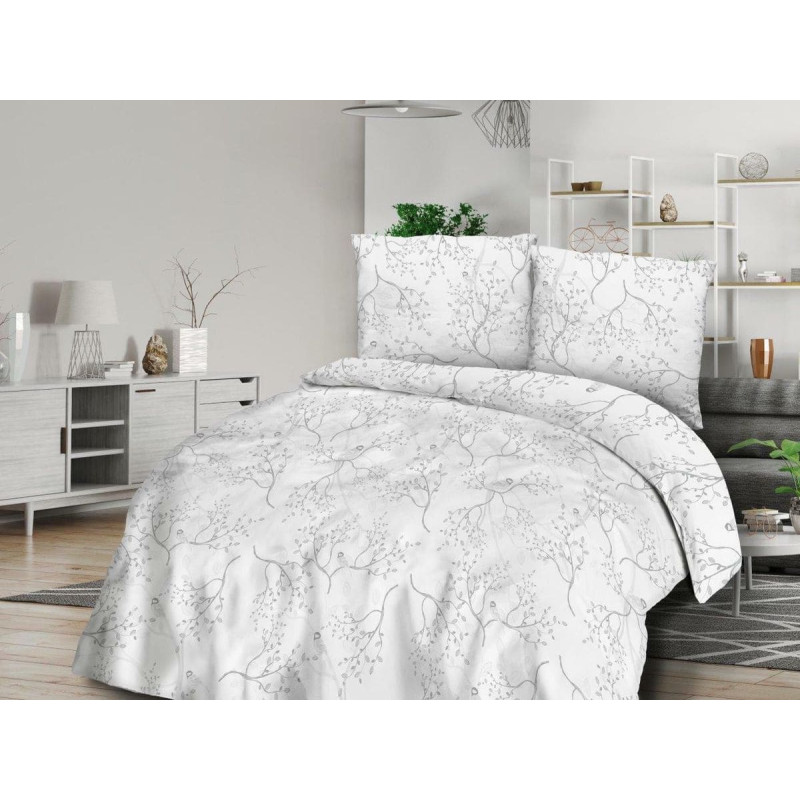 Kokvilnas gultasveļa 220x200 71422/1 balti pelēki Cottonlove zariņi