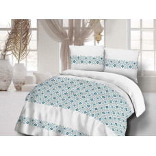 Kokvilnas gultas veļa 180x200 71426/1 balta tirkīza mozaīka Cottonlove