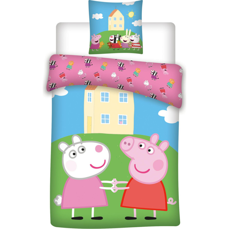 Kokvilnas gultasveļa 160x200 Peppa Pig 6260 house friends rozā