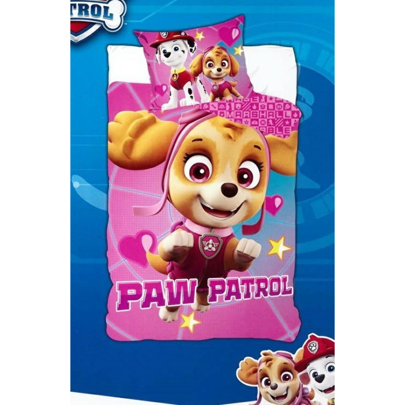 Kokvilnas gultas veļa 140x200 Paw Patrol Paw Skye rozā spilvendrāna 70x90