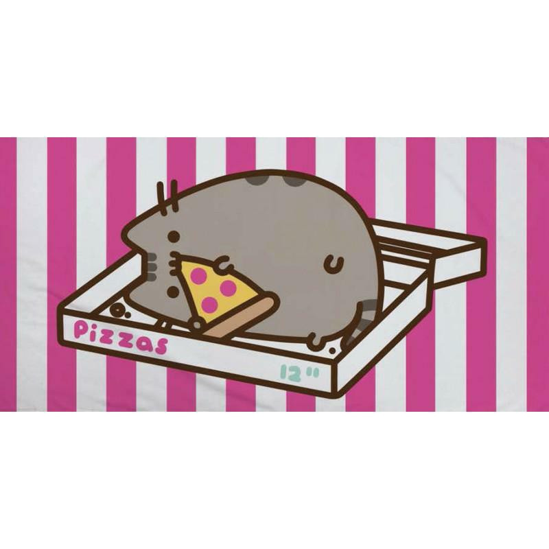 Kokvilnas dvielis 70x140 Pusheen Cat 4417 Kaķu kaķēns Pushin Pushen picas rozā svītras