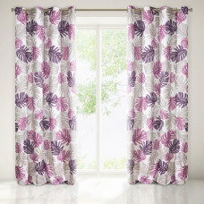 Gatavs aizkars ar starplikām 140x250 Maura monstera lapas balti violeti rozā