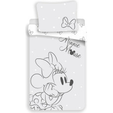 Kokvilnas gultas veļa 140x200 Mini Mouse 4096 Minnie Mouse balta pelēka polka punktiņi bantes abpusēja spilvendrāna 70x90