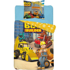 Kokvilnas pakaiši 140x200 Bob the builder celtnieks mašīnas dzeltens ekskavators celtnis buldozers būvlaukuma instrumenti 8066