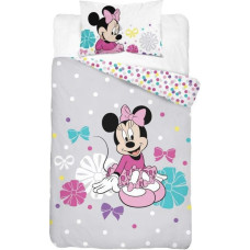 Kokvilnas gultasveļa 100x135 Mini Minnie Mouse bantes ziedi polka punkti purpuri rozā balts 0243