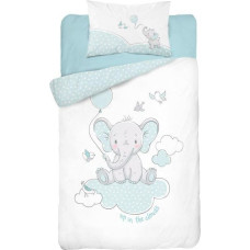 Kokvilnas gultasveļa 90x120 Zilonis zilonis putni mākoņi balts zils 3149 B zilonis 9995