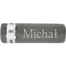 Dvielis ar izšuvumu 50x90 Michał grafīta balta bantīte vārda dienas dāvanai