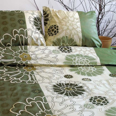 Satīna spilvendrāna 50x60 17768/1 zaļi krēmkrāsas ziedi