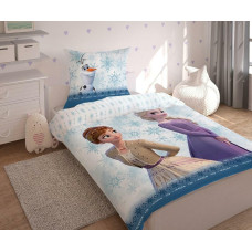 Kokvilnas gultas veļa 140x200 Frozen Anna Elsa Olaf zila 2438