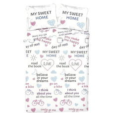 Kokvilnas gultas veļa 140x200 My Sweet Home velosipēdi sirdis mīl baltu jaunību 9438