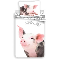 Kokvilnas gultas veļa 140x200 Cūkas sivēns rozā balts cūciņa sivēns 5017 spilvendrāna 70x90