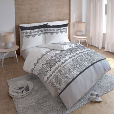 Satīna gultasveļa 160x200 austrumu ornamenti pelēki balti 3265 B Mājas satīns