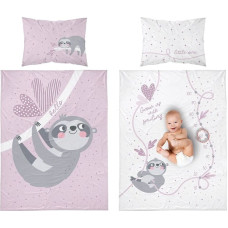 Kokvilnas gultas veļa 90x120 Lazywiec rozā pelēkas sirsniņas polka dots 3316 B bērnu gultai 6344 spilvendrāna 40x60