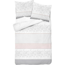 Satīna gultasveļa 160x200 Ziedi rozes balts rozā pulveris sudrabs 3236 A Fashion Satin