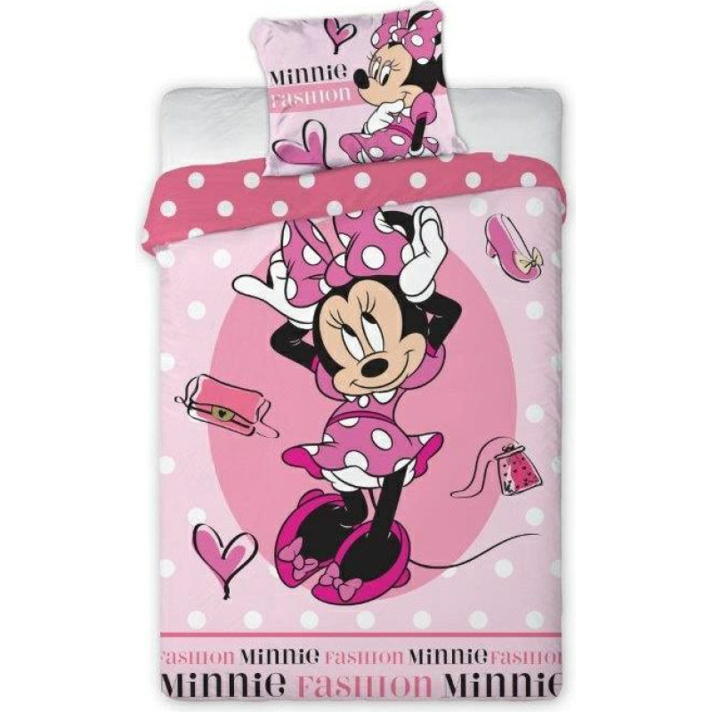 Kokvilnas gultas veļa 140x200 Mini Minnie Mouse Fashion sirdis polka dots 044 rozā 8894 spilvendrāna 70x90