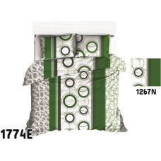 Kokvilnas gultas veļa 140x200 1774E zaļas ģeometrijas svītras apļi 1267N