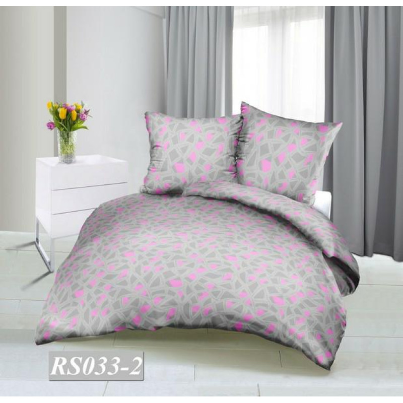 Mizas pakaiši 140x200 RS033/2 rozā ģeometrija, stiprināmi ar pogām, 100% kokvilna
