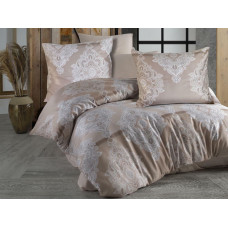 Satīna gultas veļa 220x200 Mudonse smilškrāsas balti austrumu ornamenti Exclusive 3