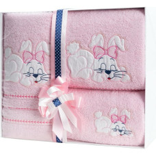 Dvieļu komplekts 3 gab T/0344 Baby 38 Rozā zaķis kastītē dāvanu komplekts bērna dāvanai