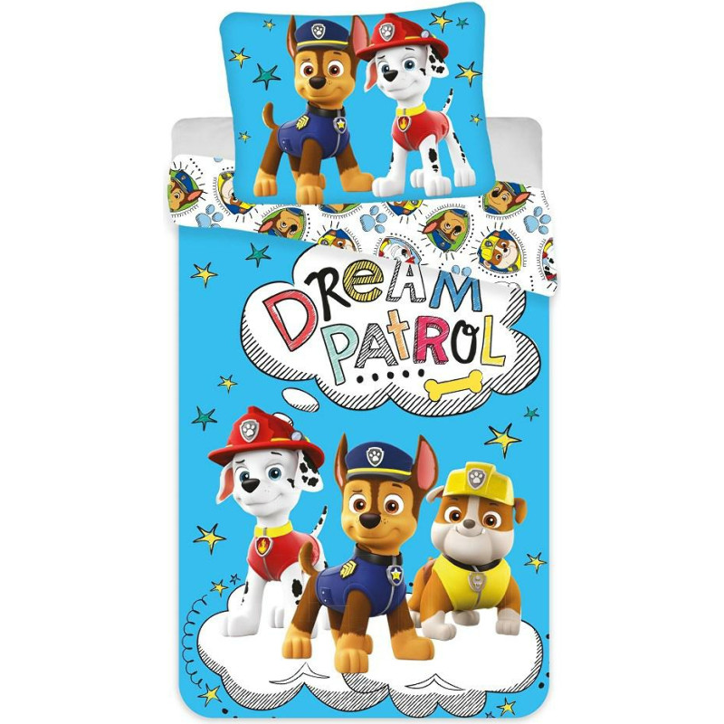 Kokvilnas gultas veļa 140x200 Paw Patrol Paw 0766 brigādes spilvendrāna 70x90 zili suņu bērnu sapnis