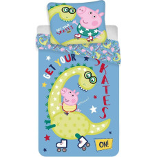 Kokvilnas gultas veļa 140x200 Peppa Pig Dinosaur 0322 spilvendrāna 70x90 zila bērniem