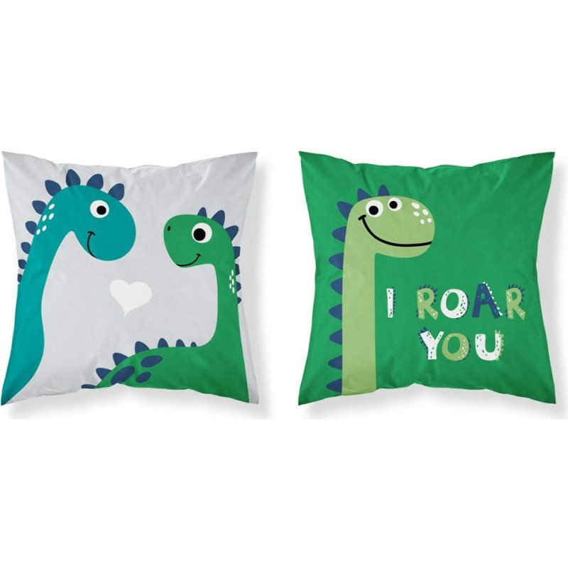 Kokvilnas spilvendrāna 40x40 Dinosaurs 3618 B zaļa pelēka bērnu dinūzija Kids 1