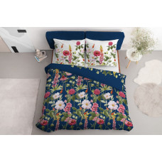 Kokvilnas gultasveļa 160x200 ziedi 3880 Tumši zila krāsaina pļava Cotton 4