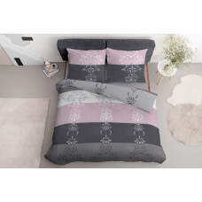 Satīna gultas veļa 220x200 balta rozā pelēka Ornamentālas austrumu svītras 3216 A Mājas Satīns 73