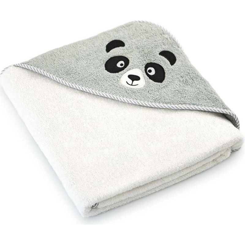 Bērnu vannas dvielis 90x90 Panda Alabaster-5730 ekri pelēks frotē dvielis ar kapuci bērniem