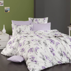 Kokvilnas gultas veļa 160x200 Nesta balta violeta Cottonlove Exclusive 5