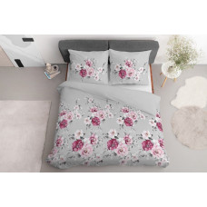 Satīna gultasveļa 160x200 Ziedi pelēki rozā 4052 A Home Satin 124