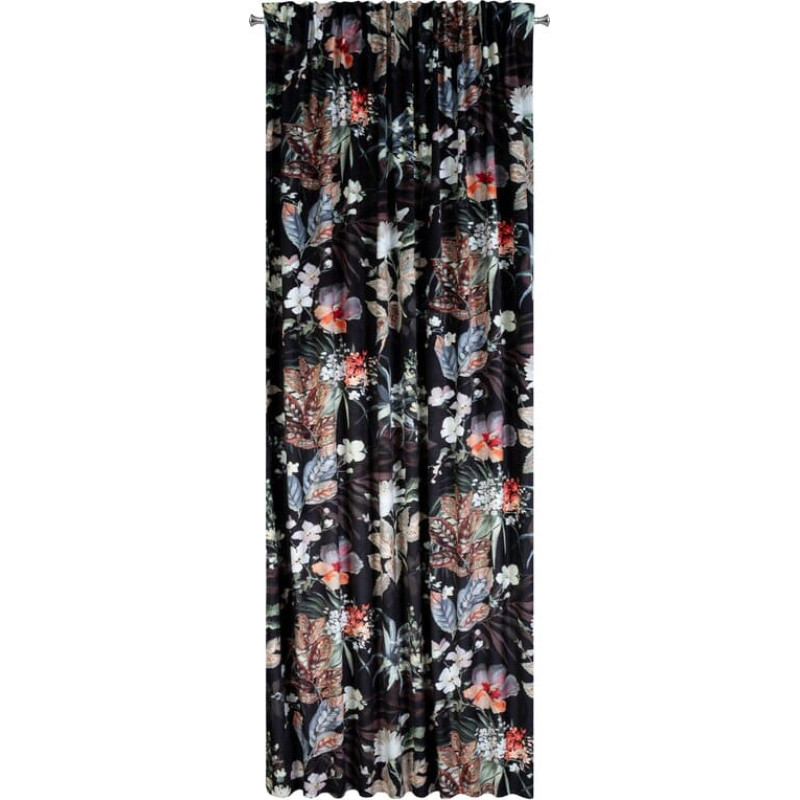 Samta aizkars 140x270 Alani ar botānisku motīvu, melns, gatavs uz Z10 lentes