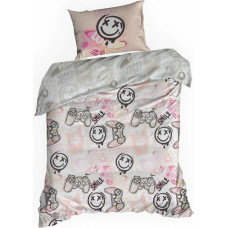 Bērnu kokvilnas gultasveļa 140x200 ar emocijzīmju spilventiņiem Kid 17