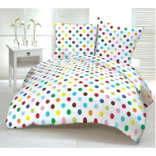 Kokvilnas gultas veļa 150x200 211 Krāsaini punktiņi uz balta fona 1 spilvendrāna 50x60