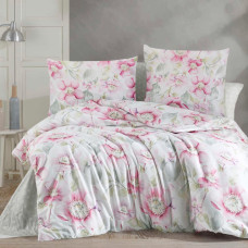 Satīna gultasveļa 200x220 Pataya rozā balti ziedi Exclusive 24