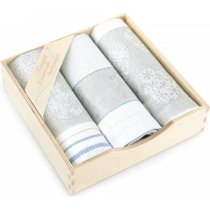 Pascha virtuves lupatu komplekts 3 gab zili balts 9113/3 koka kastē 22