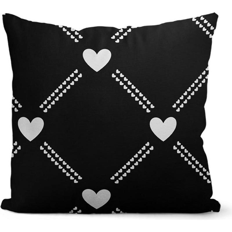 Dekoratīvā spilvendrāna 40x40 Cupid rombveida sirsniņas melnbaltas