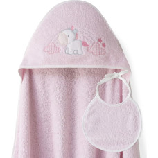 Interbaby Vannas dvielis 100x100 Unicorn rozā dvielis ar kapuci + frotē kokvilnas priekšauti