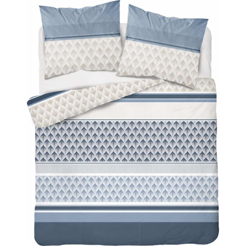Kokvilnas gultasveļa 160x200 balta zila tumši zila svītru ornamenti 4576 B Kokvilna 16