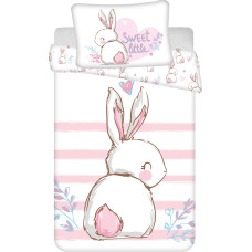 Kokvilnas gultasveļa 100x135 Bunny Rabbit balta rozā spilvendrāna 40x60 24. augusts