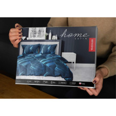 Satīna gultasveļa 180x200 Lapas, tumši zila 4813 A Home Satin 58
