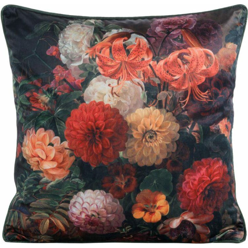 Dekoratīvā spilvendrāna 45x45 Velvet 110 zaļš oranžs ar ziedu rakstu, samts