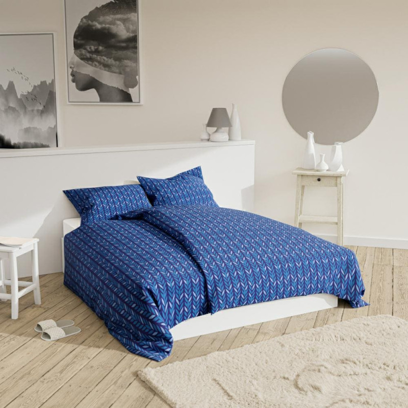 Kokvilnas gultas veļa 160x200 Kłos tumši zila I24