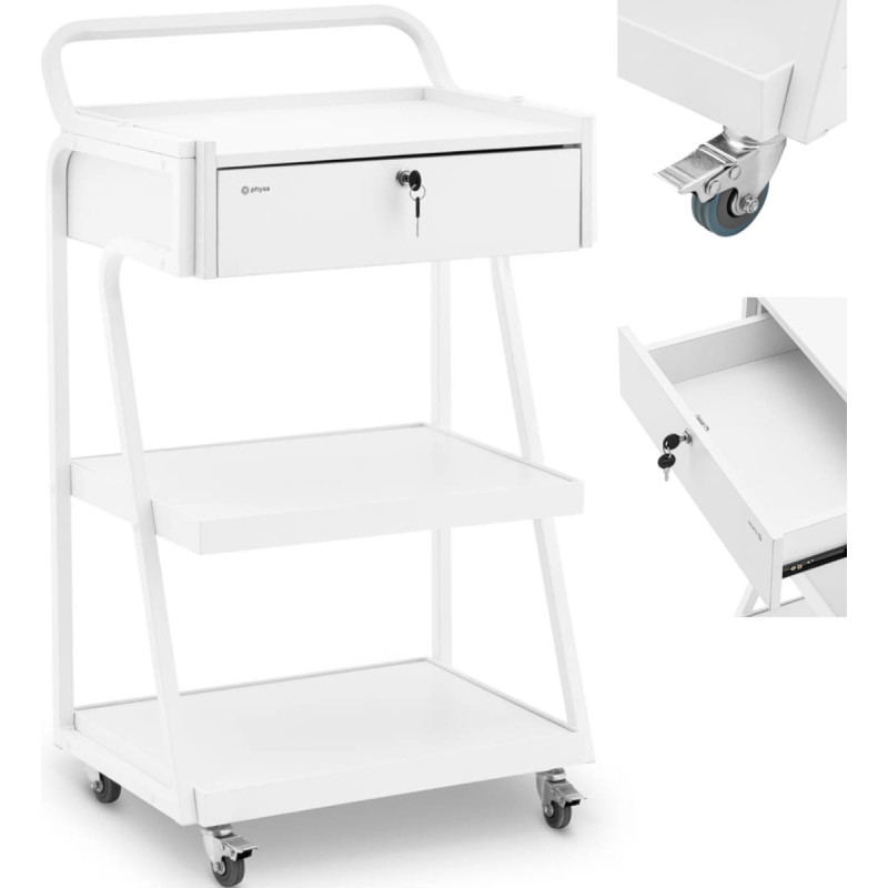 Physa Frizieru skaistumkop&scaron;anas palīga ratiņi 1 atvilktne 3 plaukti 55 x 39 x 90 cm - balts