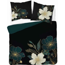 Kokvilnas gultasveļa 160x200 melni zaļi ziedi 4869 A Holland Home 73