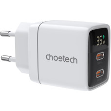 Choetech Mazs, jaudīgs GaN 2x USB-C PD 35W tīkla lādētājs ar baltu displeju